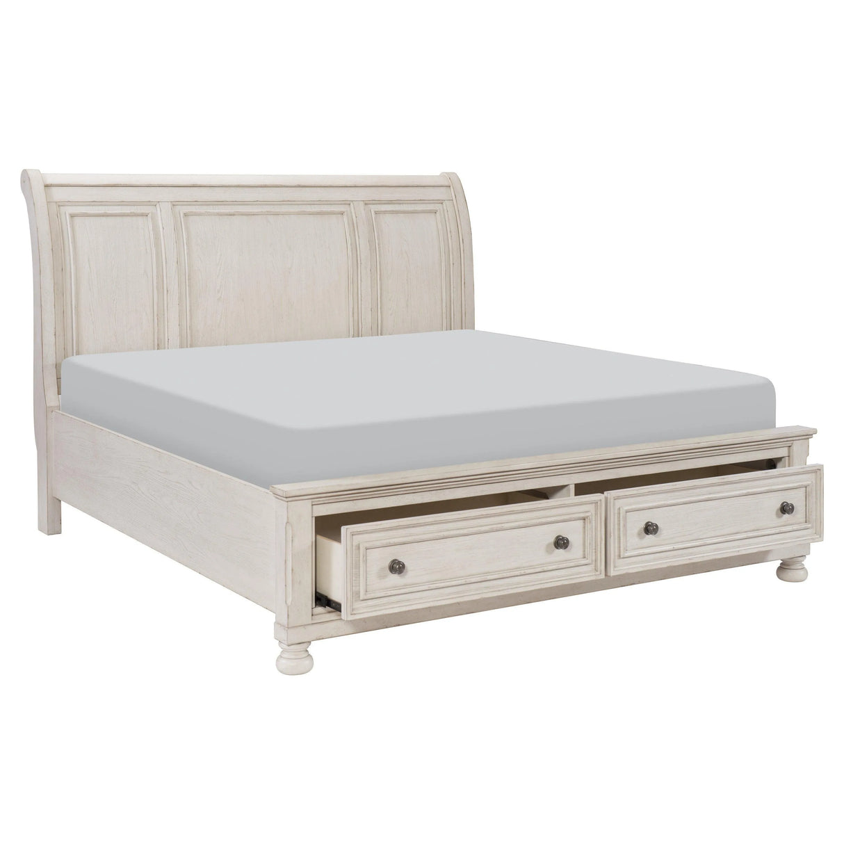 Bethel Wire Brushed White King Sleigh Storage Platform Bed by Homelegance at Eve Furniture