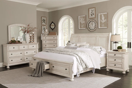 Bethel Wire Brushed White Queen Sleigh Storage Platform Bed by Homelegance at Eve Furniture