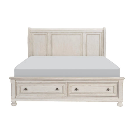 Bethel Wire Brushed White Queen Sleigh Storage Platform Bed by Homelegance at Eve Furniture