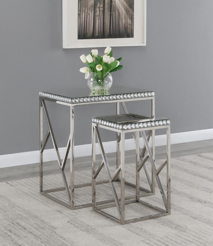 Betsy 2-Piece Mirror Top Nesting Tables Silver