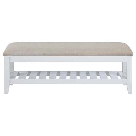 Bexhill White Upholstered Bench with Shelf by Coaster at Eve Furniture