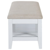 Bexhill White Upholstered Bench with Shelf by Coaster at Eve Furniture