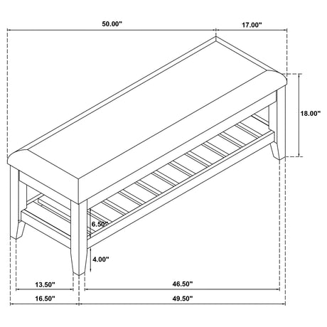Bexhill White Upholstered Bench with Shelf by Coaster at Eve Furniture