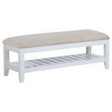 Bexhill White Upholstered Bench with Shelf by Coaster at Eve Furniture