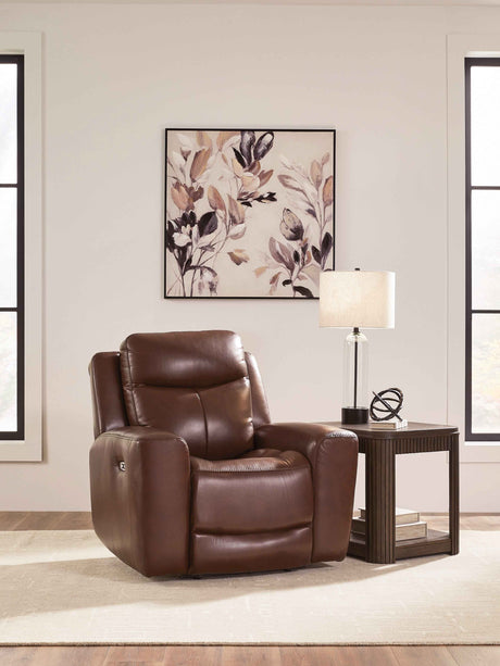 Bexhurst Mahogany Power Recliner by Ashley at Eve Furniture