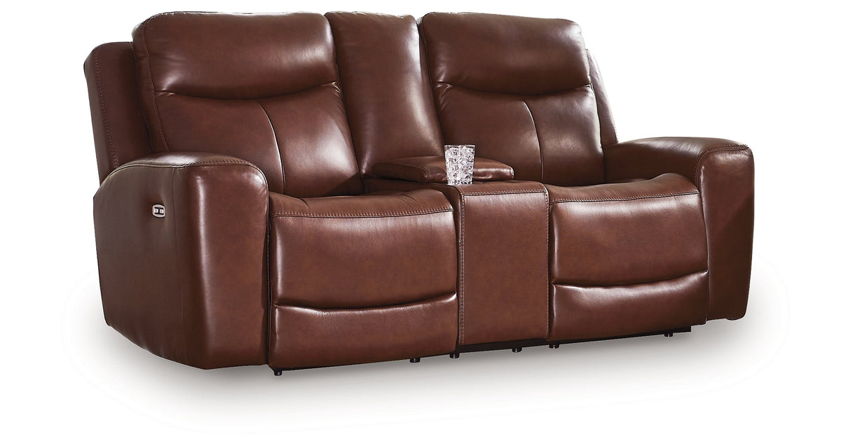 Bexhurst Mahogany Power Reclining Loveseat with Console