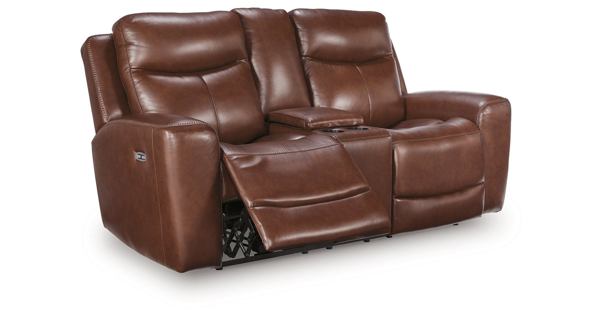 Bexhurst Mahogany Power Reclining Loveseat with Console