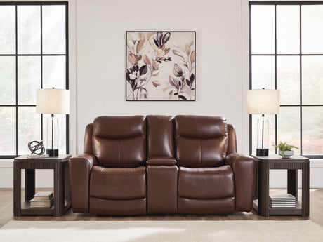 Bexhurst Mahogany Power Reclining Loveseat with Console by Ashley at Eve Furniture