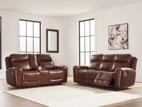 Bexhurst Mahogany Power Reclining Sofa and Loveseat by Ashley at Eve Furniture