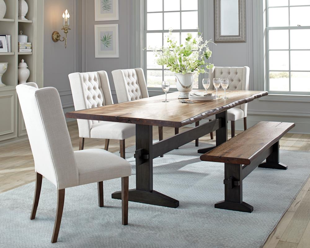 Bexley Natural Honey/Espresso Live Edge Trestle Dining Table