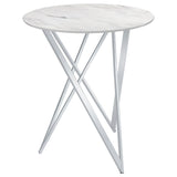 Bexter Faux Marble Round Top Bar Table White and Chrome