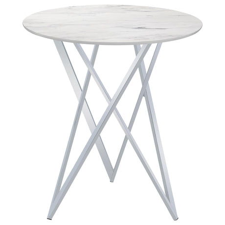 Bexter Faux Marble Round Top Bar Table White and Chrome by Coaster at Eve Furniture