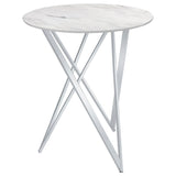 Bexter Faux Marble Round Top Bar Table White and Chrome by Coaster at Eve Furniture