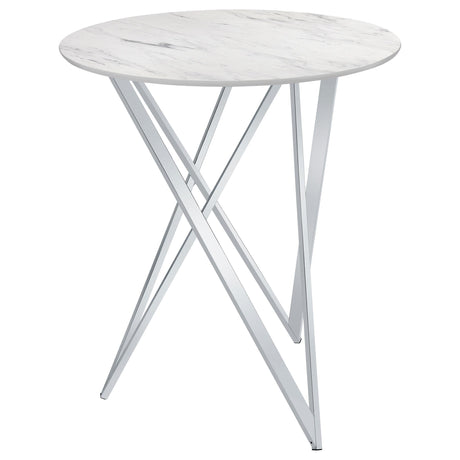 Bexter Faux Marble Round Top Bar Table White and Chrome by Coaster at Eve Furniture