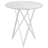 Bexter Faux Marble Round Top Bar Table White and Chrome by Coaster at Eve Furniture