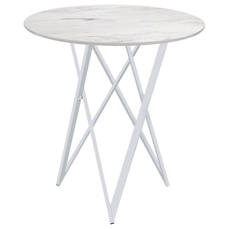 Bexter Faux Marble Round Top Bar Table White and Chrome by Coaster at Eve Furniture