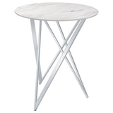 Bexter Faux Marble Round Top Bar Table White and Chrome by Coaster at Eve Furniture