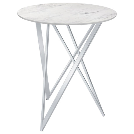 Bexter Faux Marble Round Top Bar Table White and Chrome by Coaster at Eve Furniture
