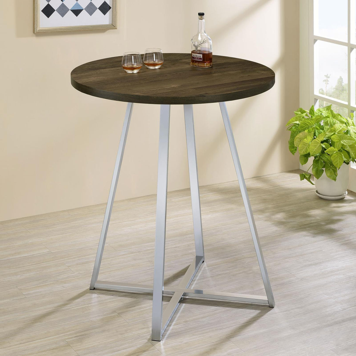 Bexter White/Chrome Faux Marble Round Top Bar Table by Coaster at Eve Furniture