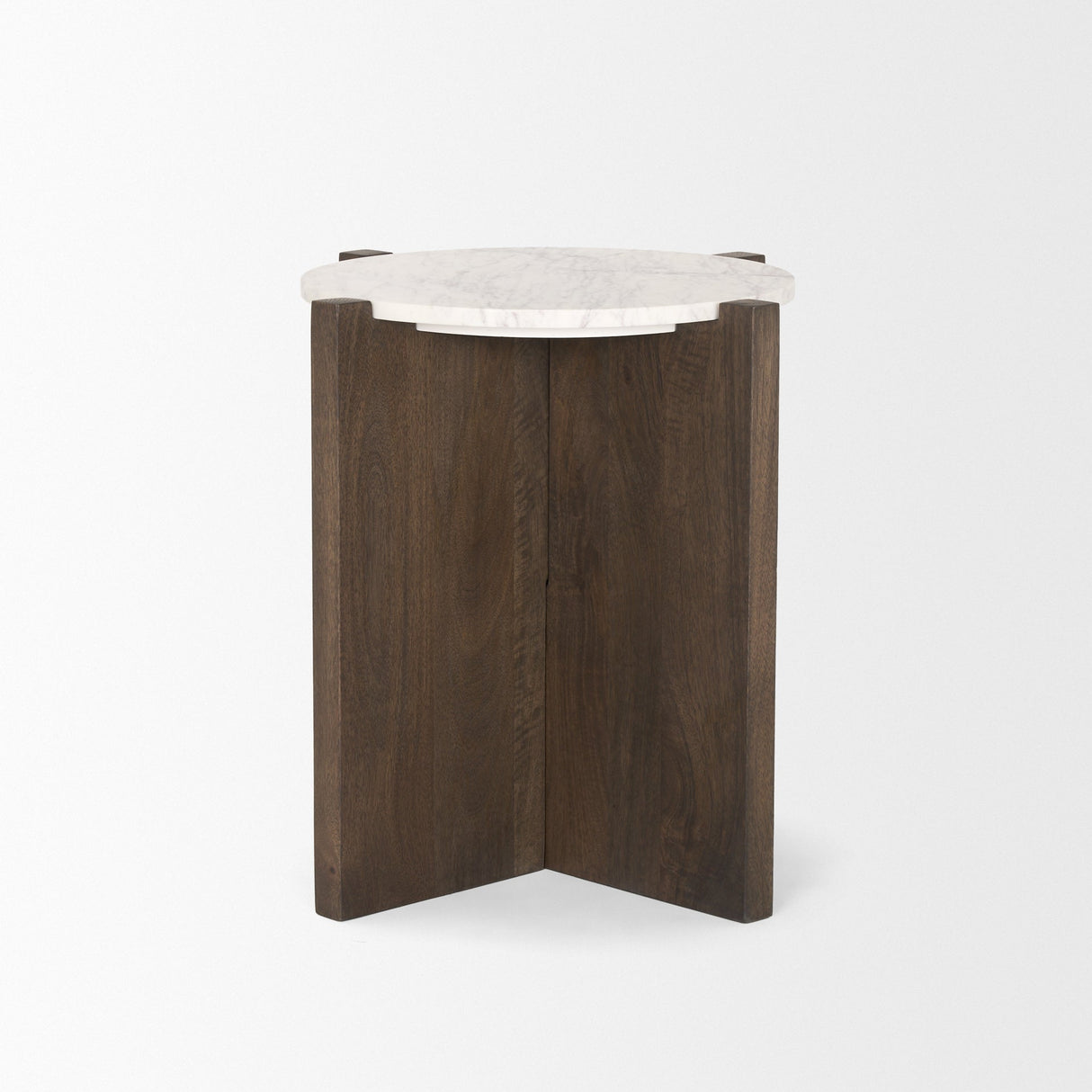 Bianca Dark Brown Wood w/ Marble Round Accent Table by Mercana at Eve Furniture