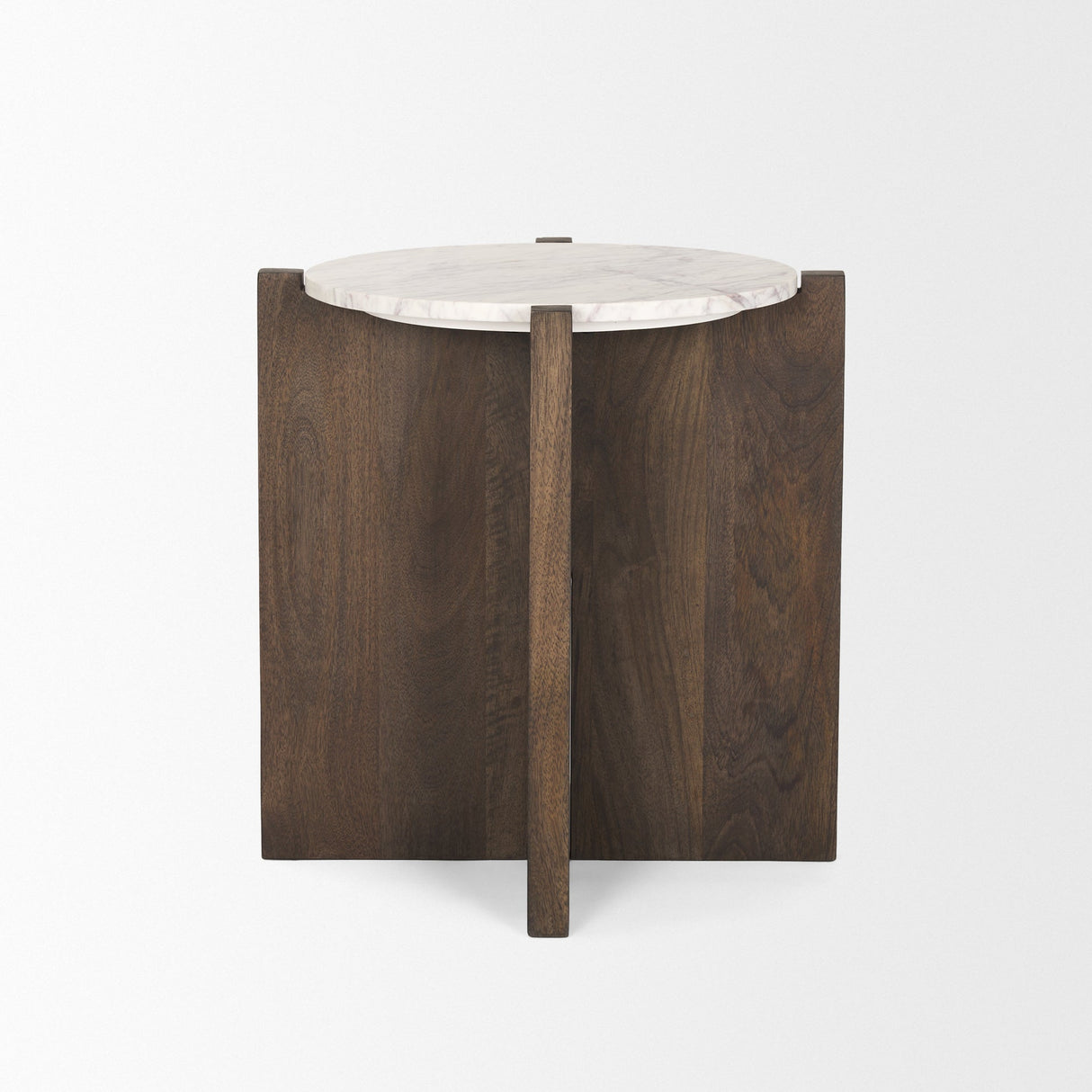 Bianca Dark Brown Wood w/ Marble Round Accent Table by Mercana at Eve Furniture
