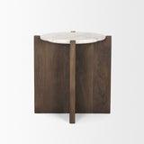 Bianca Dark Brown Wood w/ Marble Round Accent Table by Mercana at Eve Furniture