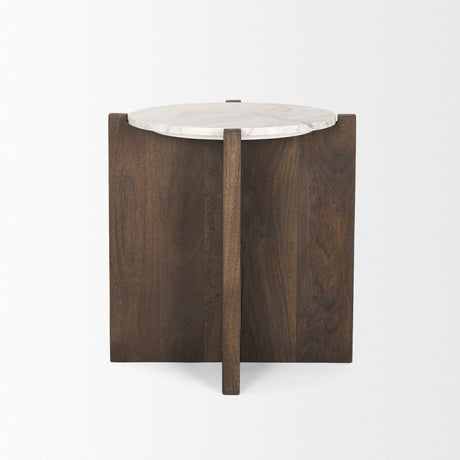 Bianca Dark Brown Wood w/ Marble Round Accent Table by Mercana at Eve Furniture