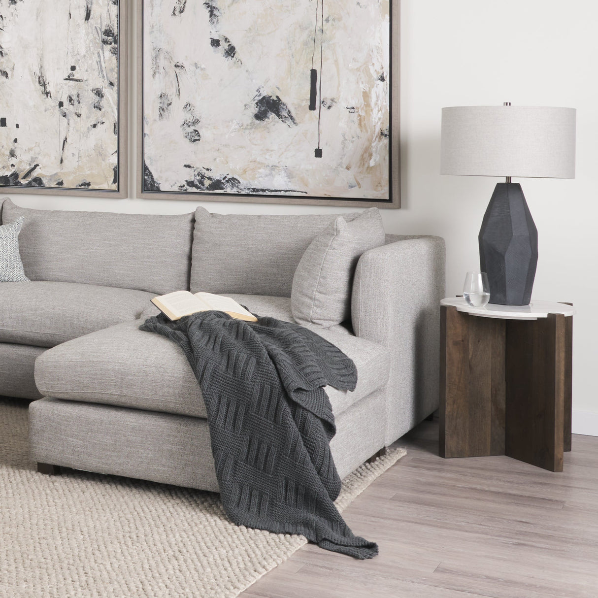 Bianca Dark Brown Wood w/ Marble Round Accent Table by Mercana at Eve Furniture