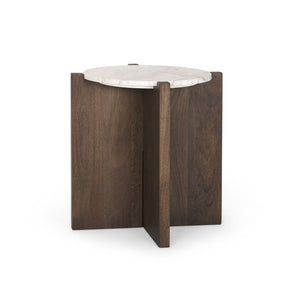 Bianca Dark Brown Wood w/ Marble Round Accent Table by Mercana at Eve Furniture