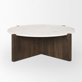 Bianca Dark Brown Wood w/ Marble Round Top Coffee Table by Mercana at Eve Furniture
