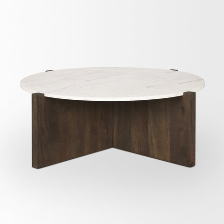 Bianca Dark Brown Wood w/ Marble Round Top Coffee Table by Mercana at Eve Furniture