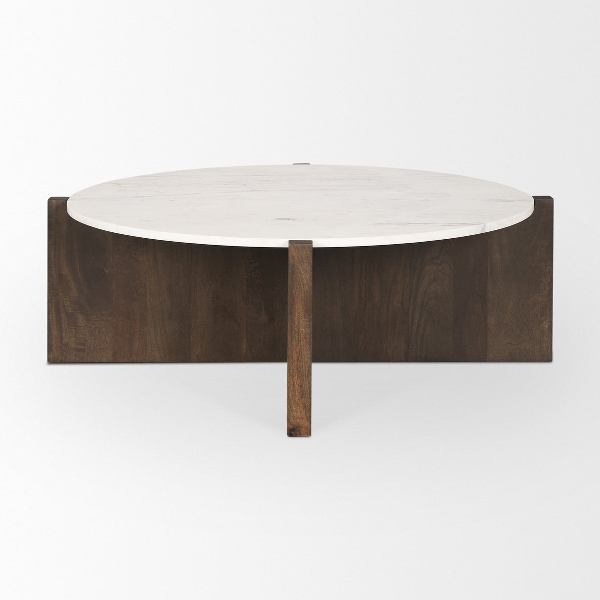 Bianca Dark Brown Wood w/ Marble Round Top Coffee Table by Mercana at Eve Furniture
