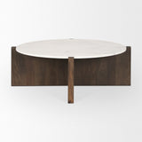 Bianca Dark Brown Wood w/ Marble Round Top Coffee Table by Mercana at Eve Furniture