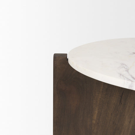 Bianca Dark Brown Wood w/ Marble Round Top Coffee Table by Mercana at Eve Furniture