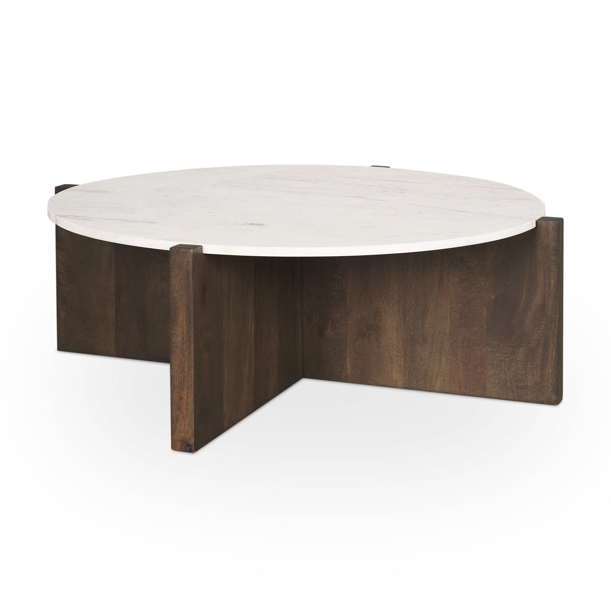 Bianca Dark Brown Wood w/ Marble Round Top Coffee Table by Mercana at Eve Furniture