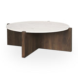Bianca Dark Brown Wood w/ Marble Round Top Coffee Table by Mercana at Eve Furniture