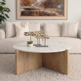 Bianca Light Brown Wood w/ Round Marble Top Coffee Table by Mercana at Eve Furniture