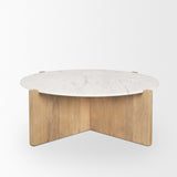 Bianca Light Brown Wood w/ Round Marble Top Coffee Table by Mercana at Eve Furniture