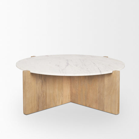 Bianca Light Brown Wood w/ Round Marble Top Coffee Table by Mercana at Eve Furniture