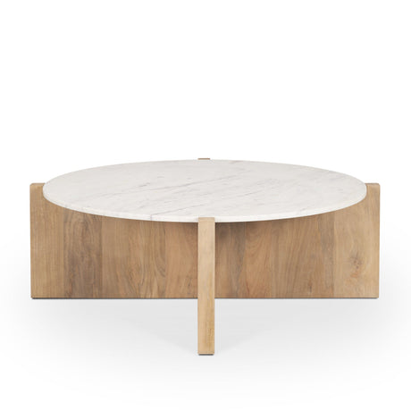 Bianca Light Brown Wood w/ Round Marble Top Coffee Table by Mercana at Eve Furniture