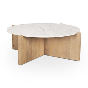 Bianca Light Brown Wood w/ Round Marble Top Coffee Table by Mercana at Eve Furniture