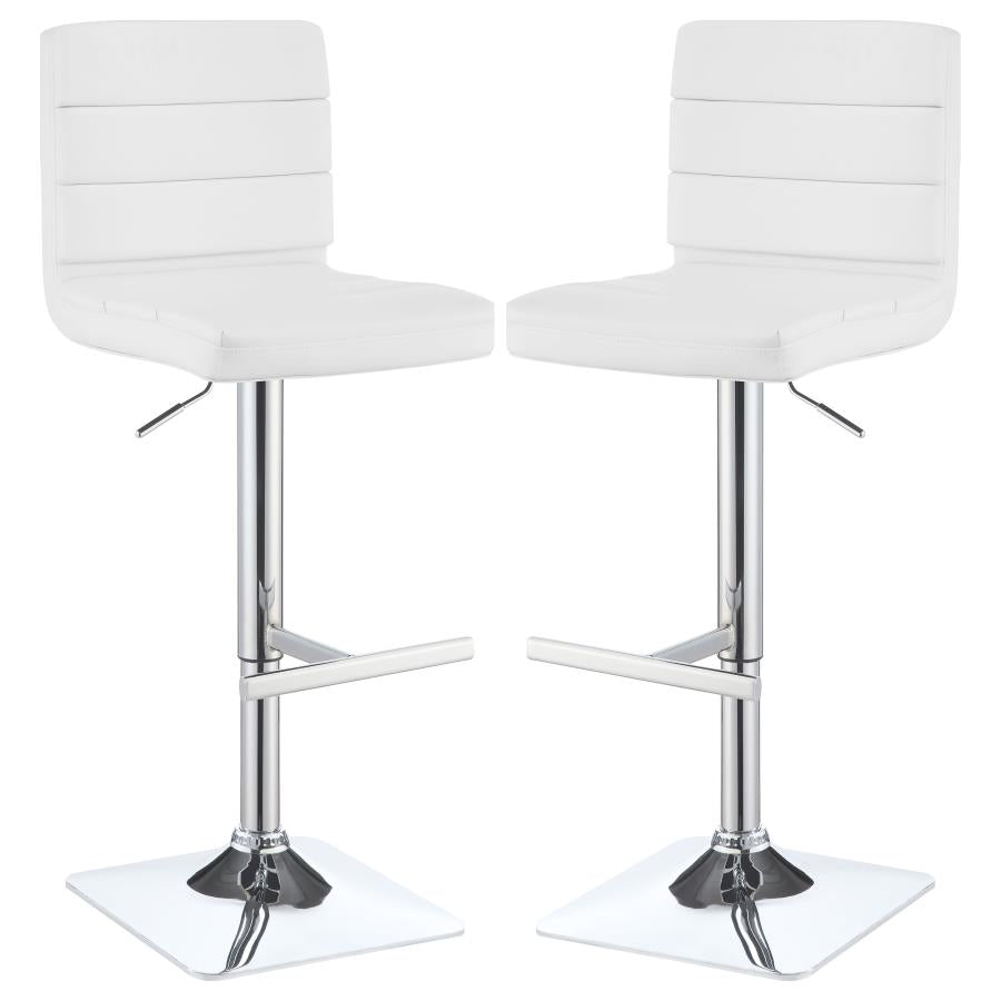 Bianca White/Chrome Upholstered Adjustable Bar Stools, Set of 2 by Coaster at Eve Furniture