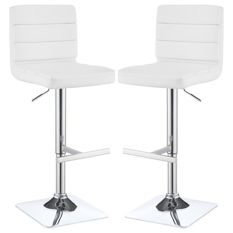 Bianca White/Chrome Upholstered Adjustable Bar Stools, Set of 2 by Coaster at Eve Furniture