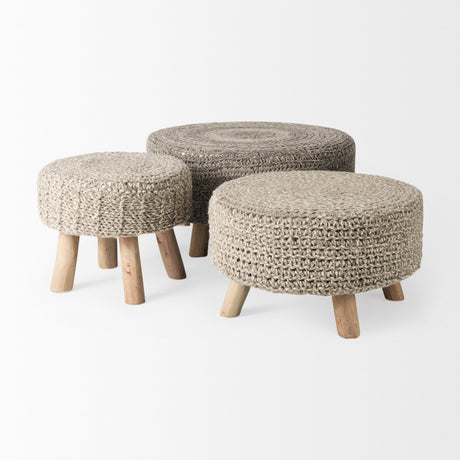 Bina Light Gray 4 Legged Wool Stool by Mercana at Eve Furniture