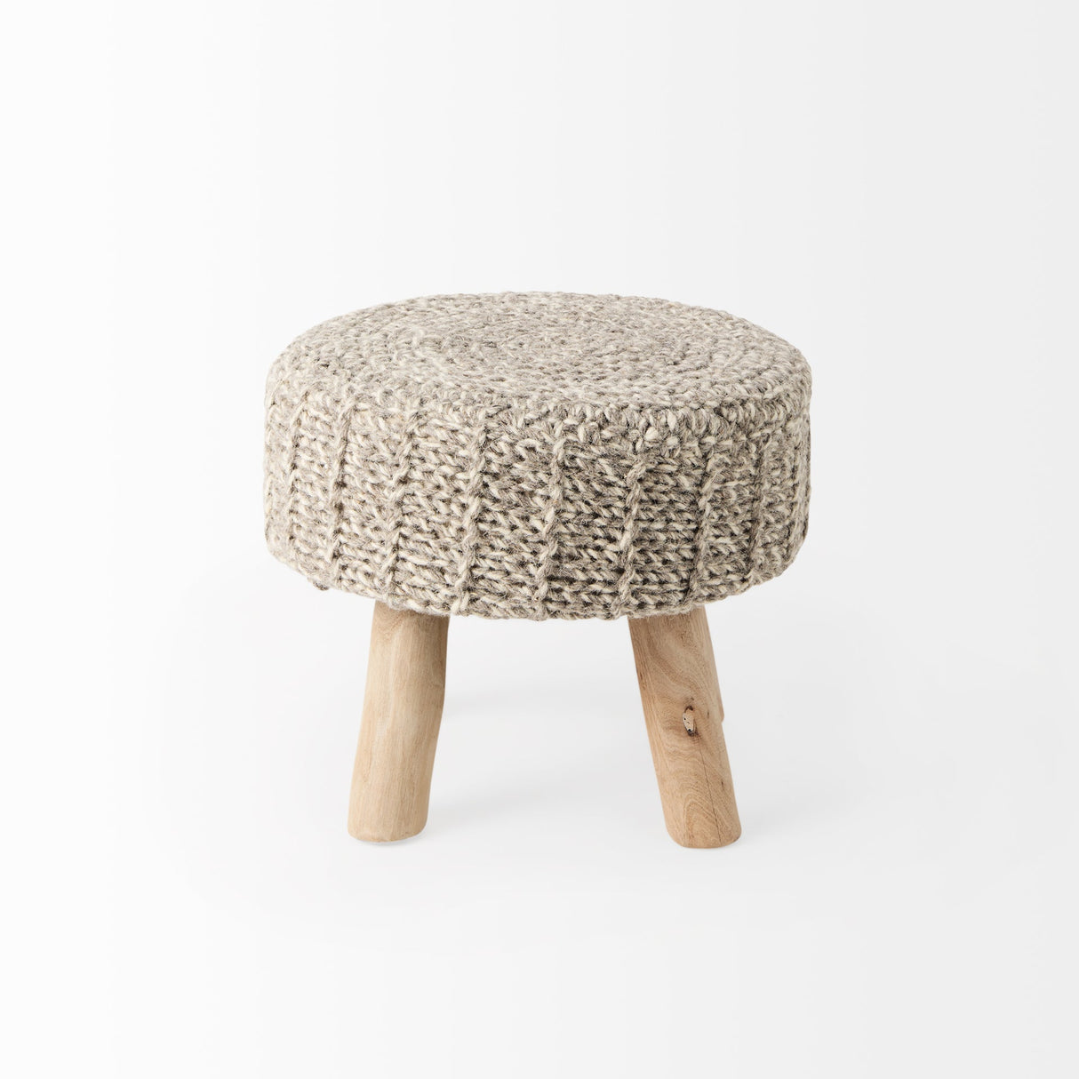 Bina Taupe 4 Legged Wool Stool by Mercana at Eve Furniture