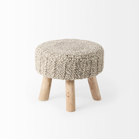 Bina Taupe 4 Legged Wool Stool by Mercana at Eve Furniture