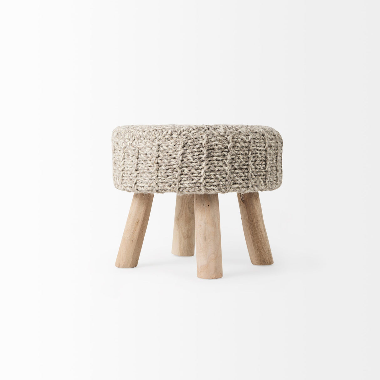 Bina Taupe 4 Legged Wool Stool by Mercana at Eve Furniture