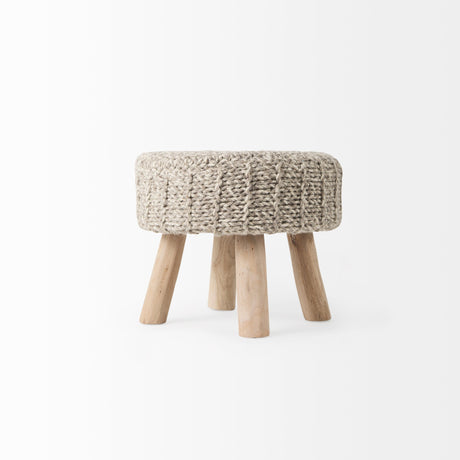 Bina Taupe 4 Legged Wool Stool by Mercana at Eve Furniture
