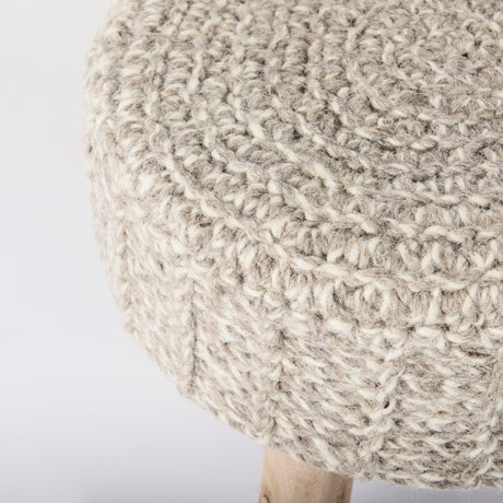 Bina Taupe 4 Legged Wool Stool by Mercana at Eve Furniture