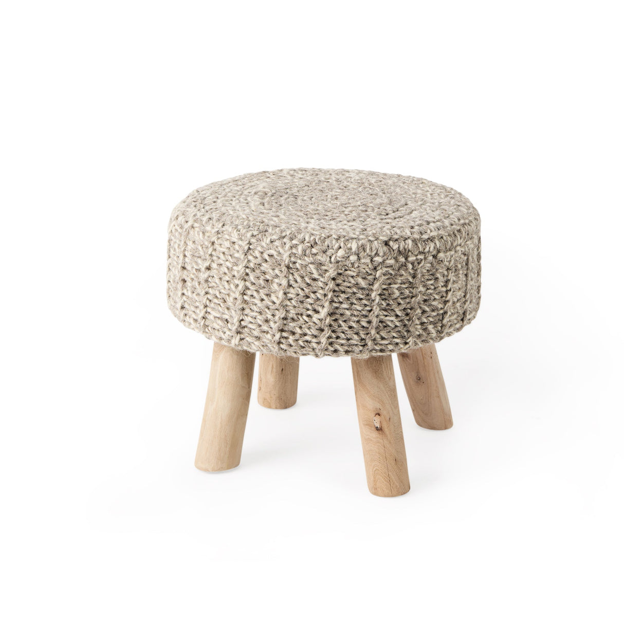 Bina Taupe 4 Legged Wool Stool by Mercana at Eve Furniture